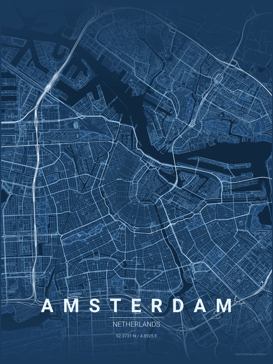 Minimalist map poster of Amsterdam, Netherlands