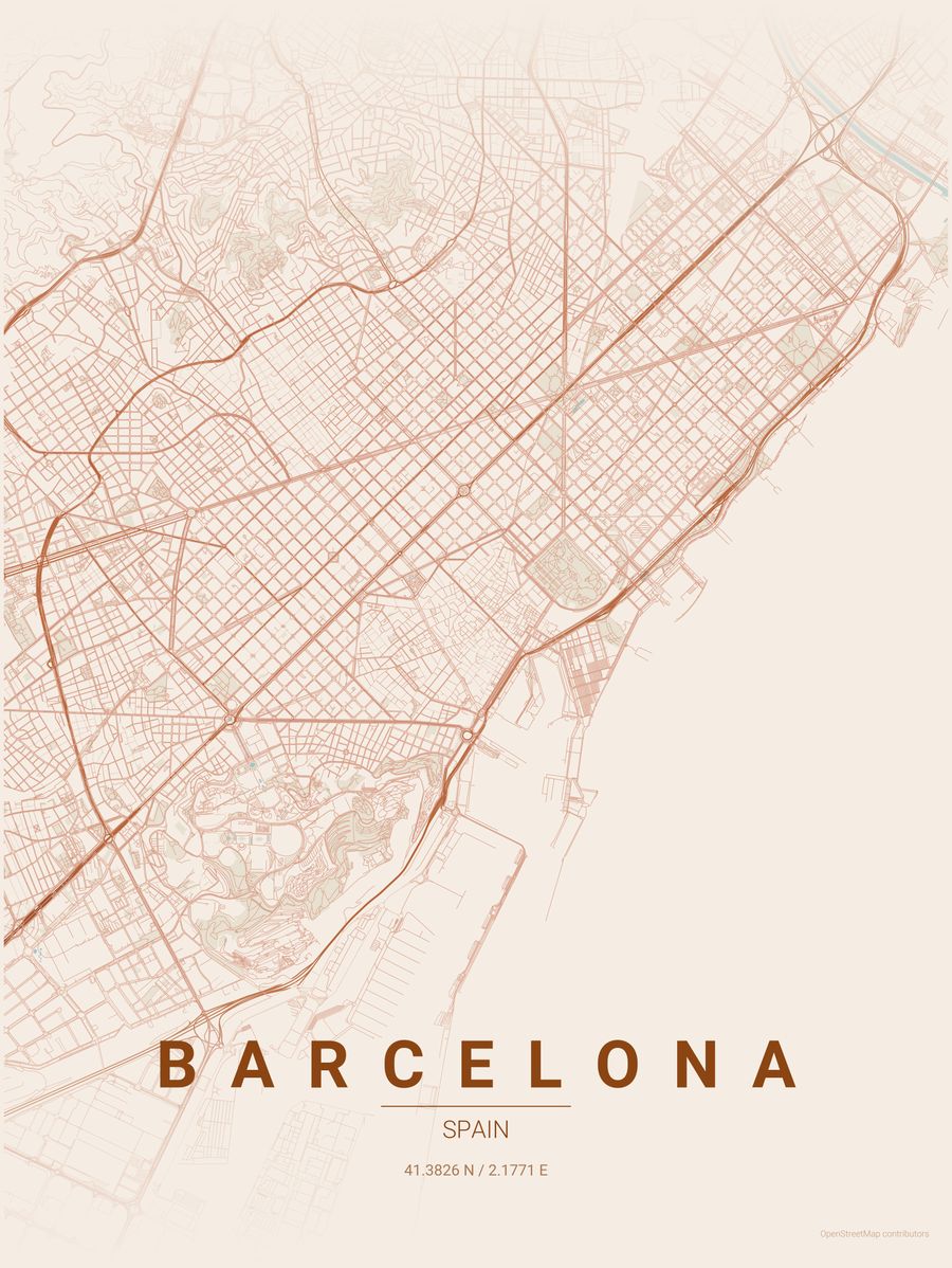 Minimalist map poster of Barcelona, Spain