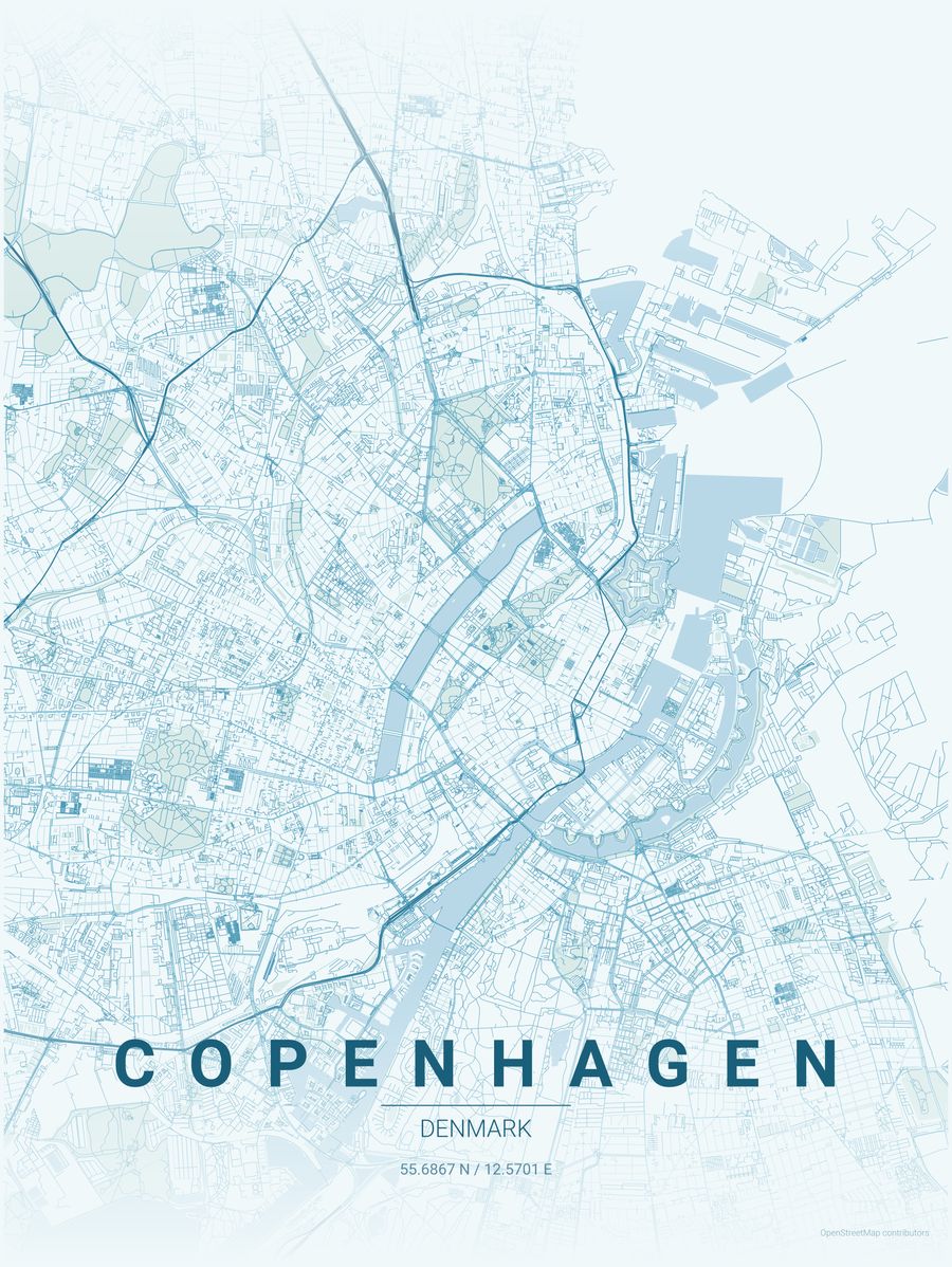 Minimalist map poster of Copenhagen, Denmark