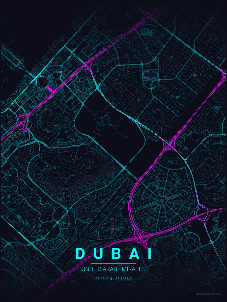 Minimalist map poster of Dubai, United Arab Emirates