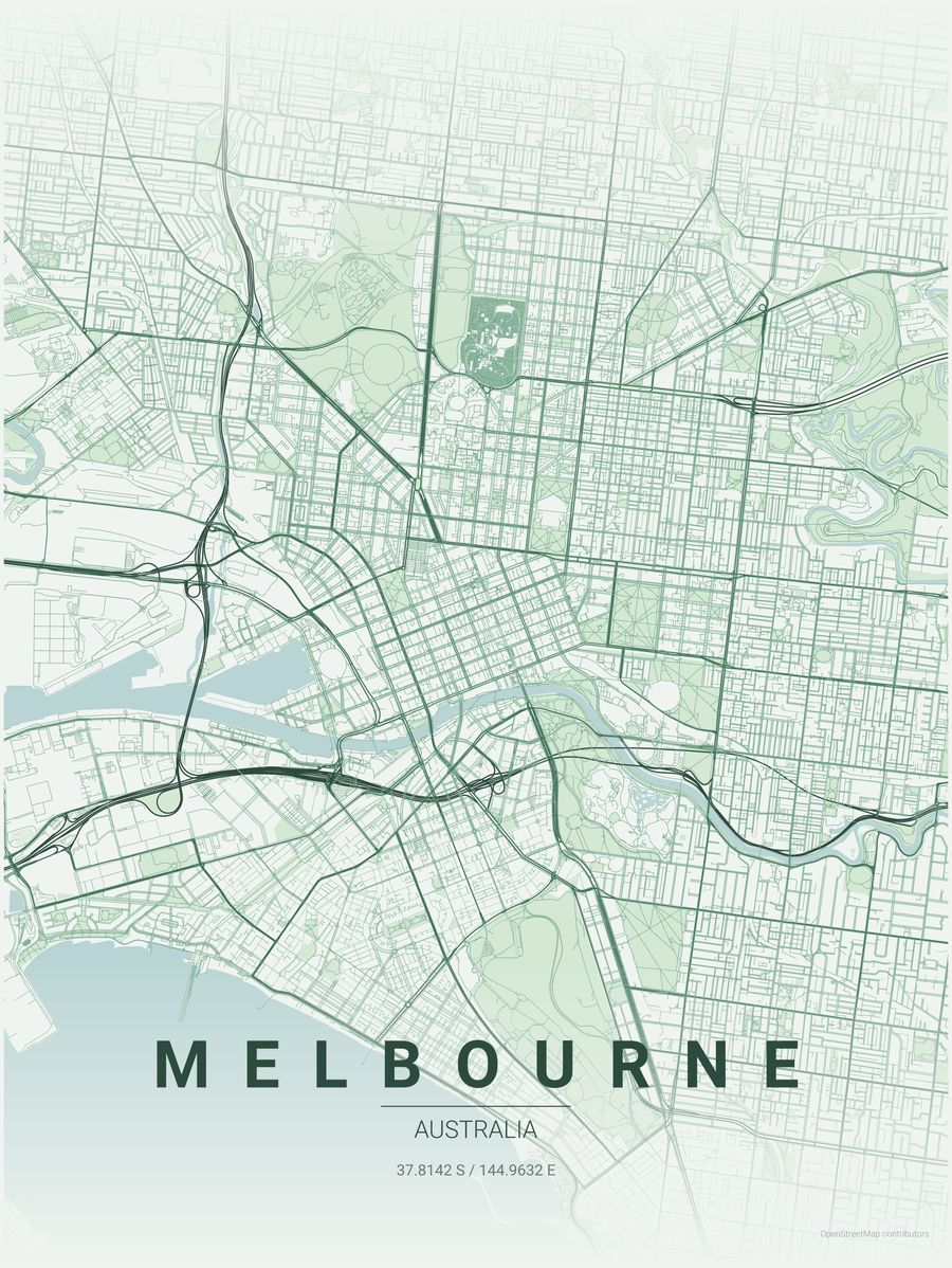 Minimalist map poster of Melbourne, Australia