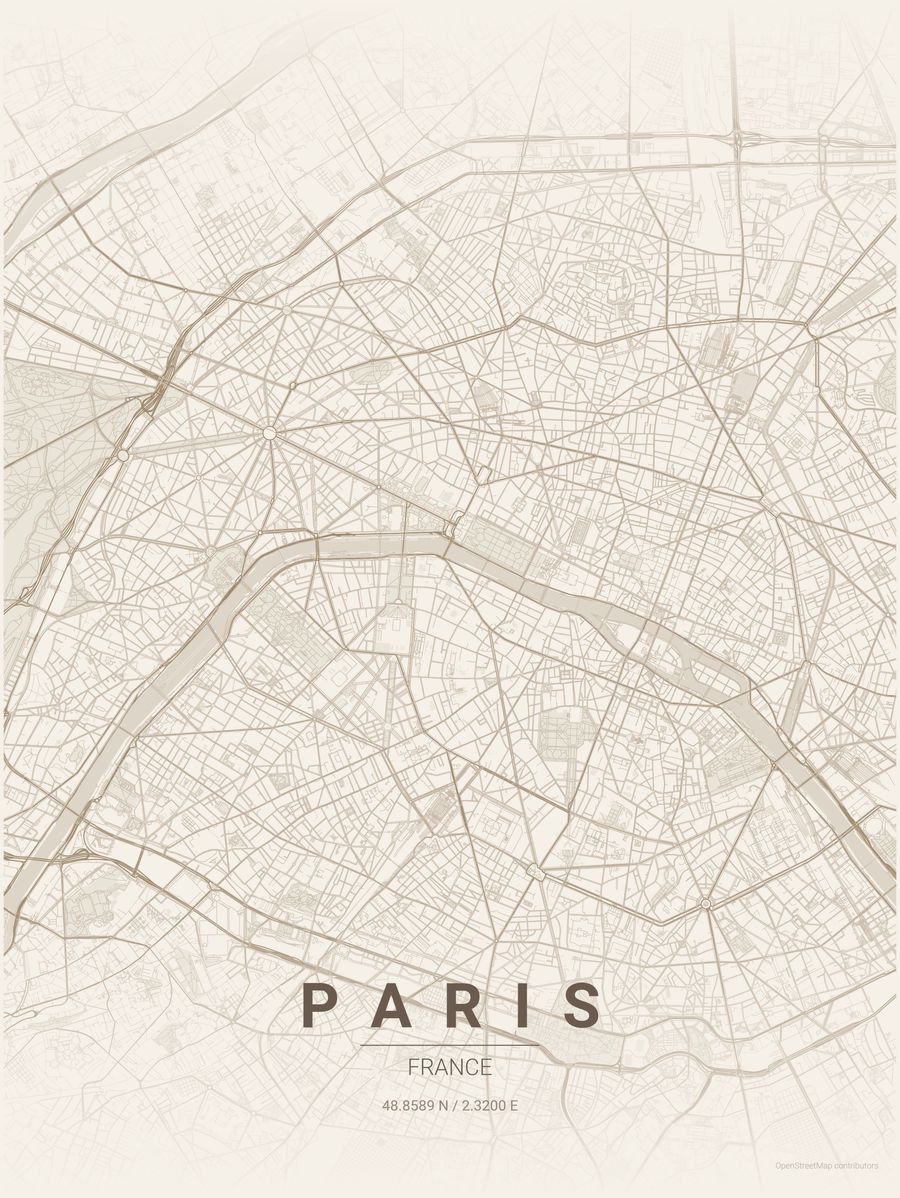 Minimalist map poster of Paris, France
