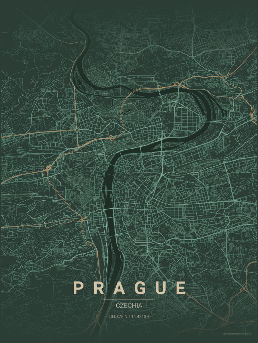 Minimalist map poster of Prague, Czechia