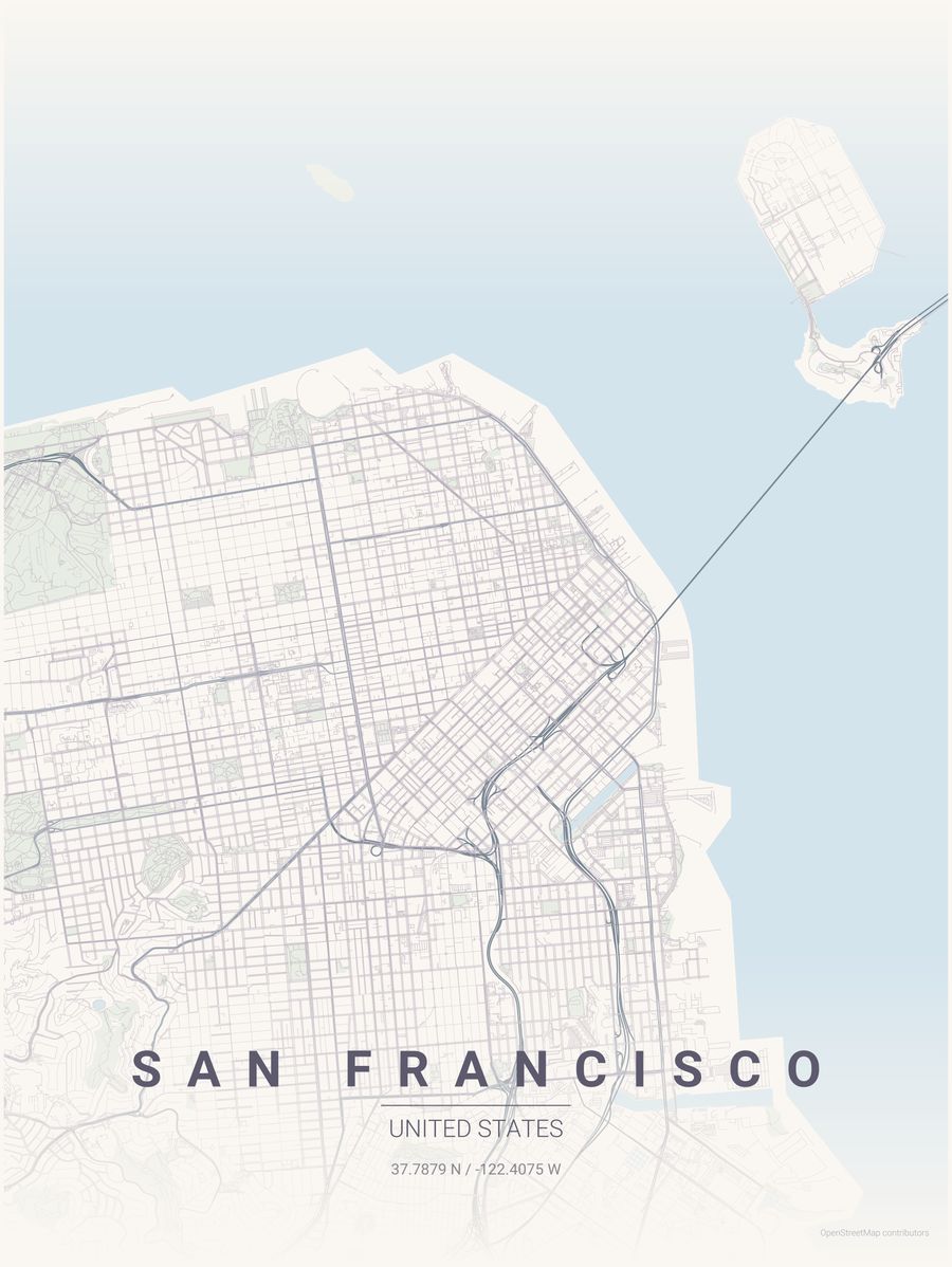 Minimalist map poster of San Francisco, United States