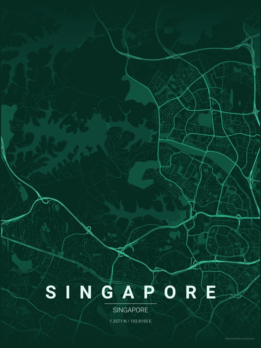 Minimalist map poster of Singapore, Singapore
