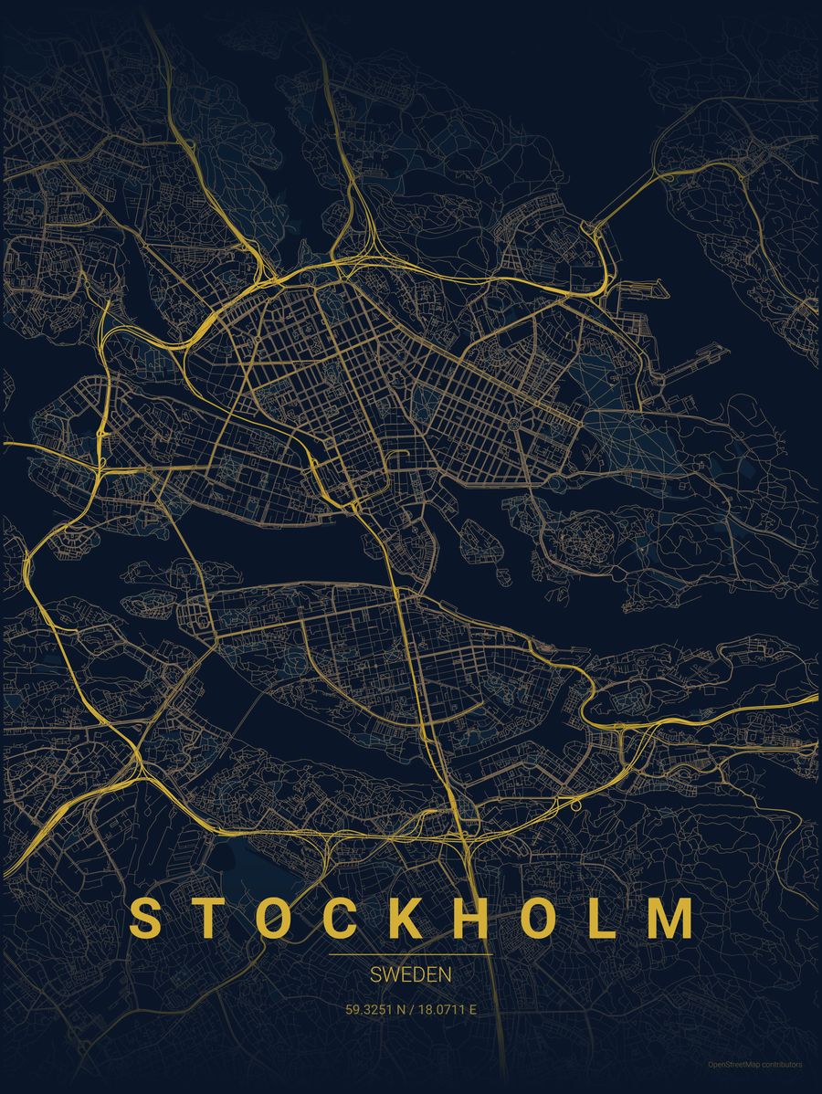 Minimalist map poster of Stockholm, Sweden