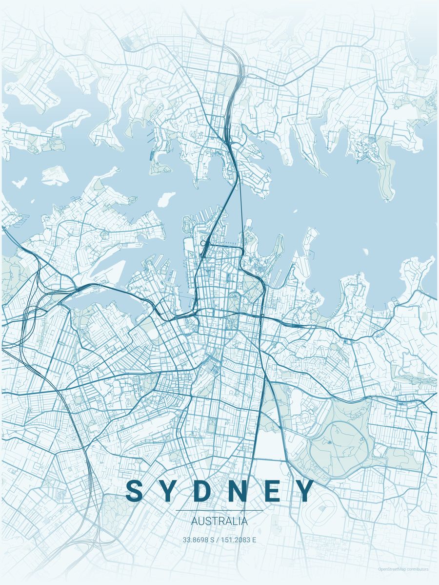 Minimalist map poster of Sydney, Australia