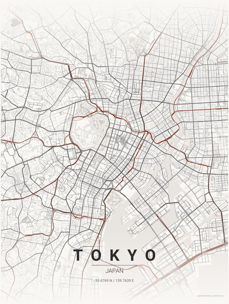 Minimalist map poster of Tokyo, Japan