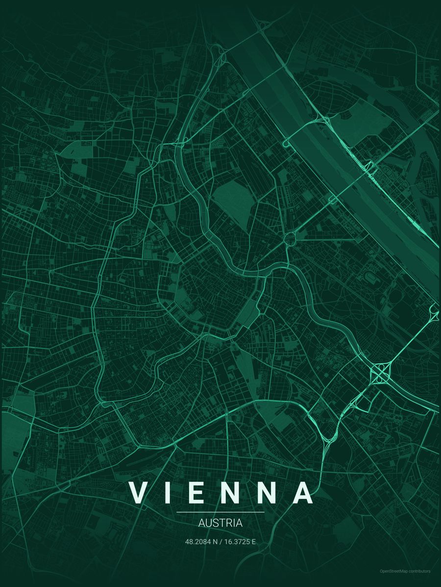 Minimalist map poster of Vienna, Austria